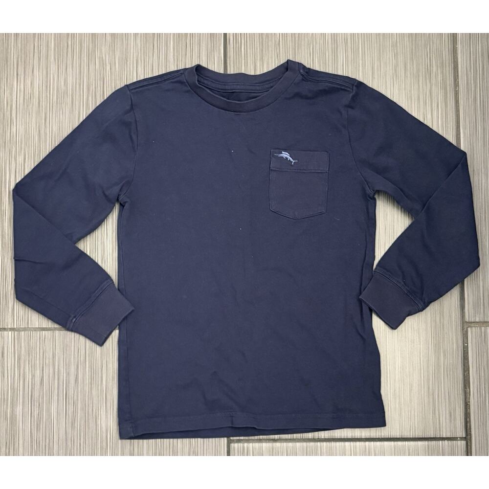 Tommy Bahama Boys Navy Blue Long Sleeve Pocket T-shirt Size Large (6) Cotton